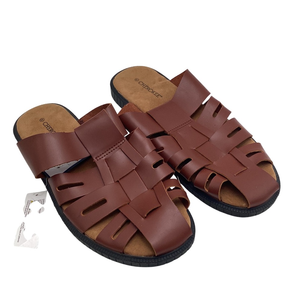 Cherokee Mens Brown Fisherman Slide‎ Sandals Woven Cage Slip On Shoes Size 11